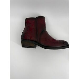 Taos Womens Burgundy Embroidered Ankle Boots Side Zip Low Heel Size 37
